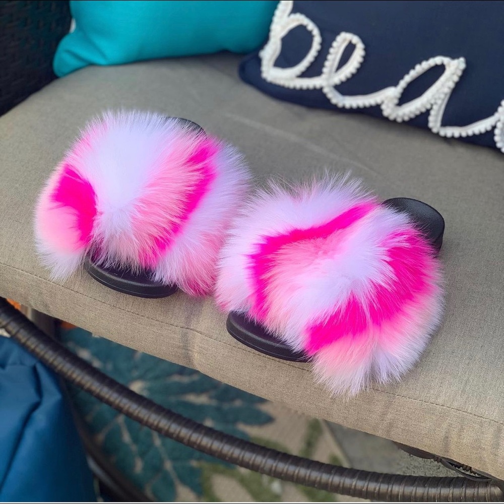 Ice pink faux fur slides - Multiple sizes available